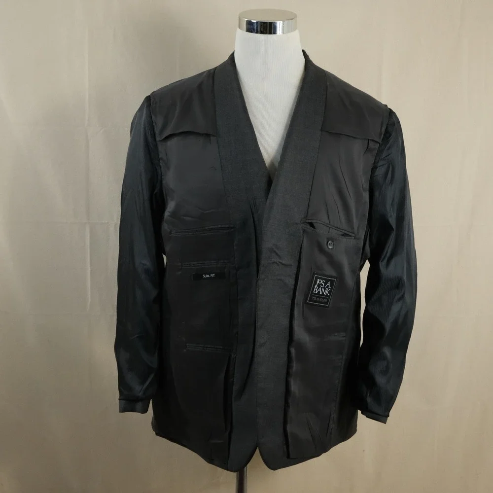 Jos. A. Bank 46R Slim Fit Suit 38x28 100% Wool Gray Two Button Double Vented